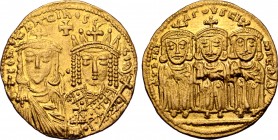 Constantine VI and Irene, with Leo III, Constantine V, and Leo IV AV Solidus.