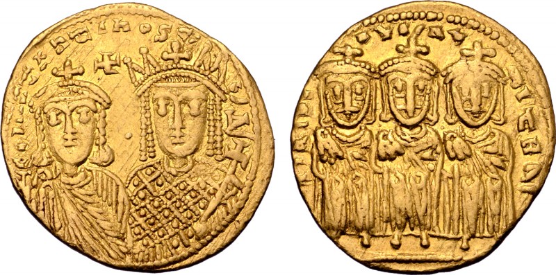 Constantine VI and Irene, with Leo III, Constantine V, and Leo IV, AV Solidus. C...