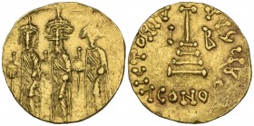 ‡ ARAB-BYZANTINE, TEMP MU‘AWIYA B. ABI SUFYAN (41-60h) OR ‘ABD AL-MALIK B. MARWAN (65-86h). Gold solidus, without mint or date (probably Egypt or Syri...
