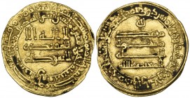 ABBASID, AL-MU‘TADID (279-289h). Dinar, al-Rafiqa 281h. Weight: 3.87g. References: Bernardi 211Hn; Artuk 376. Some staining in margins, better than ve...