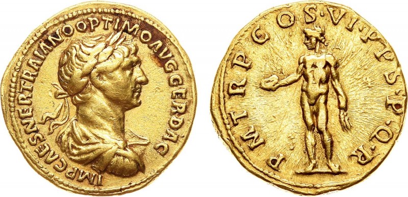 Римская Империя. Император Траян. Аурей 116 года. Roman Empire. Emperor Trajan. ...