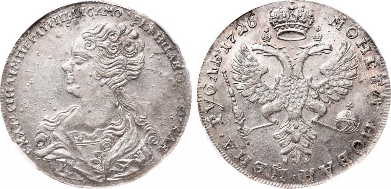 1 рубль 1726 года. In holder ННР MS 62 1 Rouble 1726

 Серебро. Красный монетн...