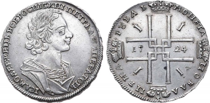 1 рубль 1724 года. 1 Rouble 1724

 Серебро. 29,04г. Красный монетный двор. Пор...