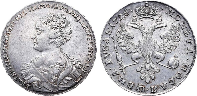 1 рубль 1726 года. 1 Rouble 1726

 Серебро. 28,96г. Красный монетный двор. Аве...