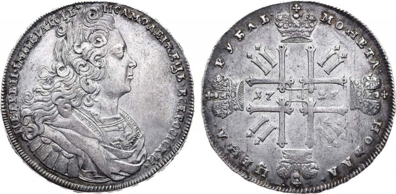 1 рубль 1727 года. 1 Rouble 1727

 Серебро. 28,42г. Красный монетный двор. Аве...