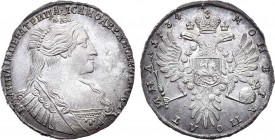 Полтина 1734 года. Poltina 1734

 Серебро. 12,76г. Кадашевский монетный двор. Аверс: с кулоном из трех жемчужин на груди. Реверс: крест державы укра...
