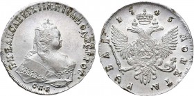 1 рубль 1745 года. СПБ. 1 Rouble 1745

 Серебро. 26,33г. Аверс: "С&middot;П&middot;Б", "ВСЕРОС". Уздеников 0797. Биткин 260. 2 рубля 50 копеек по Пе...