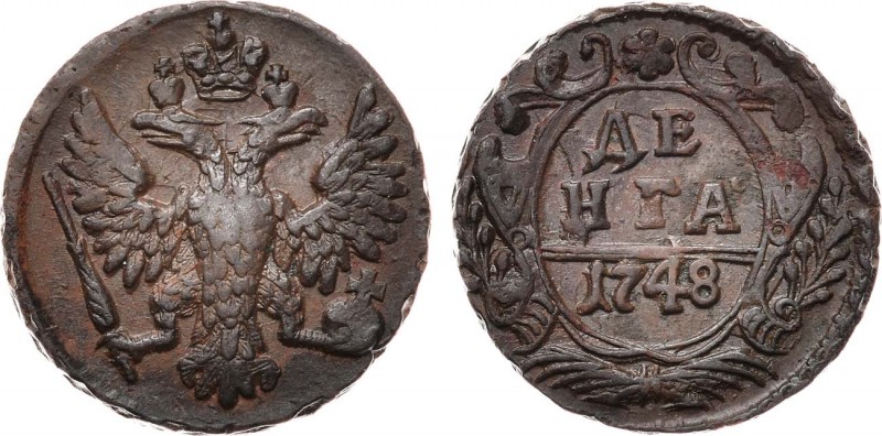 Деньга 1748 года. Denga 1748

 Медь. 9,25г. Екатеринбургский монетный двор. Уз...