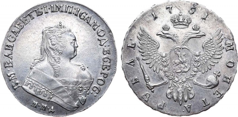 1 рубль 1751 года. ММД. 1 Rouble 1751

 Серебро. 25,54г. Красный монетный двор...