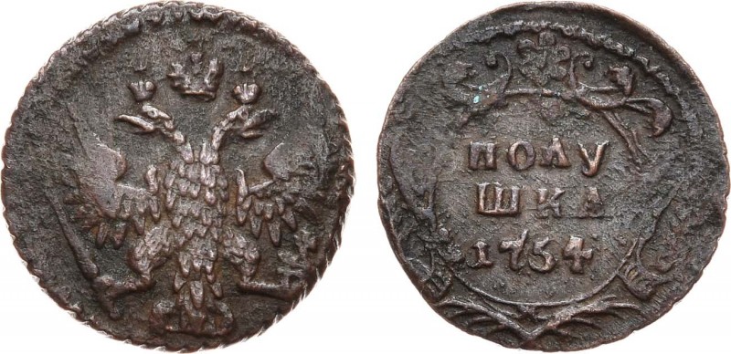 Полушка 1754 года. Polushka 1754

 Медь. 3,43г. Красный монетный двор. Аверс: ...