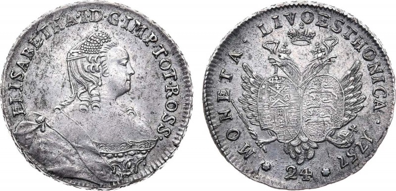 24 копейки 1757 года. 24 Kopecks 1757

 Серебро. 6,91г. Для прибалтийских пров...