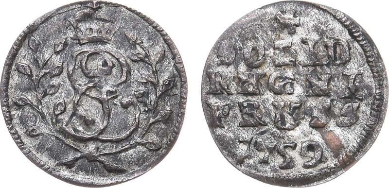 Солид 1759 года. Solid 1759

 Серебро. 0,71г. Для Пруссии. Кенигсбергский моне...