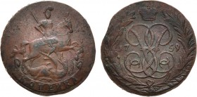 1 копейка 1759 года. 1 Kopeck 1759

 Медь. 11,03г. Красный монетный двор. Уздеников 2598. Биткин 396. Дьяков 135, 534. Brekke 91, 83. XF 45. 
 
 И...