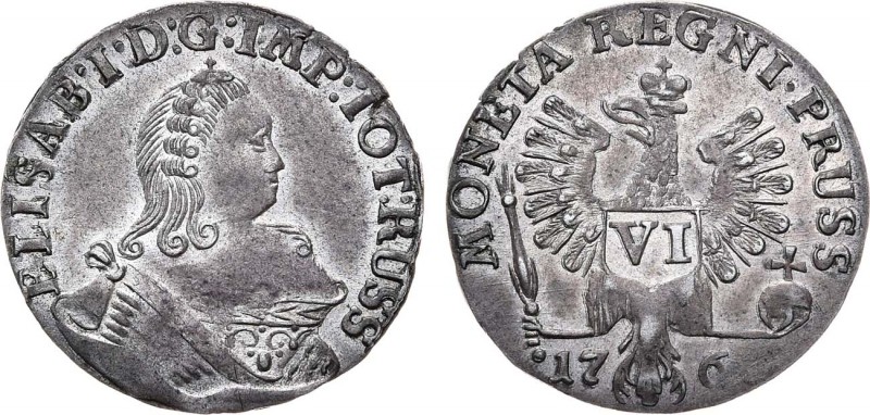 6 грошей 1761 года. 6 Groshей 1761

 Серебро. 2,50г. Для Пруссии. Кенигсбергск...