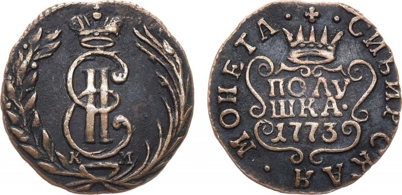 Полушка 1773 года. КМ. Сибирская. Polushka 1773

 Медь. 1,96г. Сузунский монет...