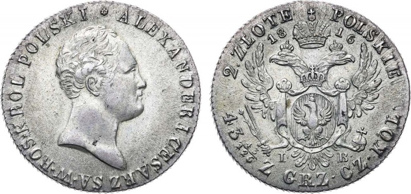 2 злотых 1816 года. IB. 2 Zloty 1816

 Серебро. 9,01г. Для Польши. Варшавский ...