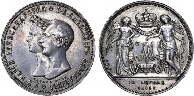 1 рубль 1841 года. СПБ-НГ. "Свадебный", РЕЗАЛЪ ГУБЕ. 1 Rouble 1841

 Серебро. ...