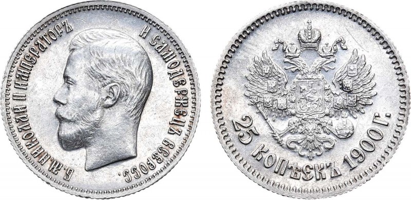 25 копеек 1900 года. АГ. 25 Kopecks 1900

 Серебро. 4,96г. Уздеников 2114. Бит...