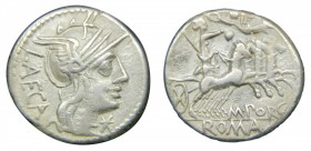 ROMA República - M. Porcius Laeca (125 aC). Denario. (RSC Porcia 3; Sear 146). 3,8 g. ;impiada.
mbc-