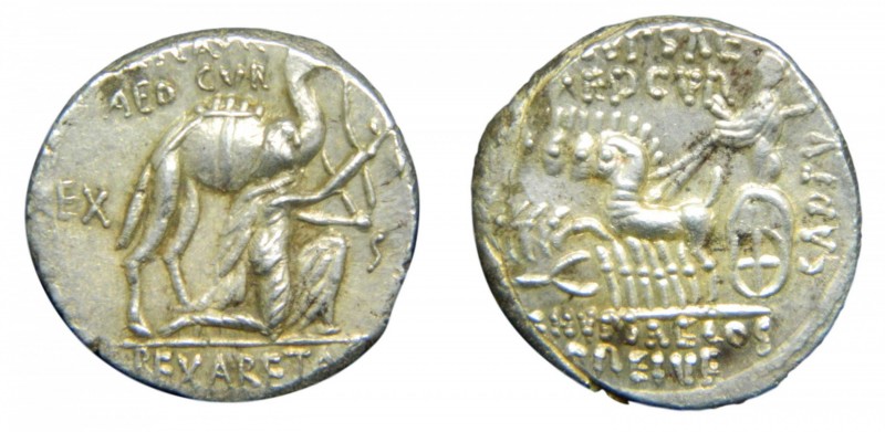 ROMA República - M. Aemilius Scaurus y Pub. Plautius Hypsaeus (58 aC). Denario. ...