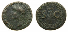 ROMA Imperio - Tiberio (14-36 dC). As. a/ TI CAESAR DIVI AVG F AVGVST IMP VIII. r/ PONTIF MAXIM TRIB POTEST XXXIIX - S C - Caduceu. (RIC 65). 11,0 g....