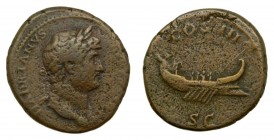ROMA Imperio - Adriano (117-138 dC). As. a/ HADRIANVS AVGVSTVS. r/ COS III - S C - Galera (RIC 673; Sear 3682). 12,0 g. 
bc+/mbc-
