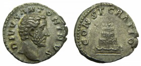 ROMA Imperio - Antonino Pio, divinizado (161 dC). Denario. a/DIVVS ANTONINVS. r/ CONSECRATIO - Pira funeraria (RIC 438 de Marco Aurelio; Sear 5193). 3...