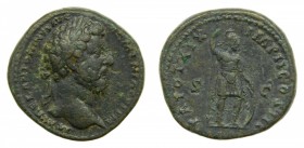 ROMA Imperio - Marco Aurelio (161-180 dC) Sestercio. a/ M AVREL ANTONINVS AVG ARMENIACVS P M. r/ TR POT XIX IMP II COS III - S C -Marte con escudo y l...