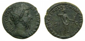 ROMA Imperio - Marco Aurelio (161-180 dC) As. a/ M ANTONINVS AVG TR P XXVII. r/ SECVRITAS PVBLICA IMP VI COS III- S C. (RIC 1083; sear 5070). 11,0 g....
