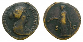 ROMA Imperio - Faustina Junior, esposa de Marco Aurelio, césar de Antonio Pio (145-146 dC) Dupondio. a/ FAVSTINA AVG PII VG FIL. r/ SC - Diana (RIC 14...