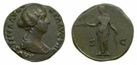 ROMA Imperio - Faustina Junior, esposa de Marco Aurelio, césar de Antonio Pio (145-146 dC) Sestercio. a/ FAVSTINA AVGVSTA AVG PII F. r/ SC - Diana (RI...