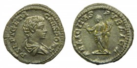 ROMA Imperio - Geta, césar con Septimio Severo y Caracalla (198-209 dC). Denario. a/ P SEPT GETA CAES PONT. r/ FELICITAS PVBLICA (RIC 9a; Sear 7173). ...