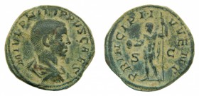 ROMA Imperio - Filipo II, césar de Filipo I (247-249 dC) Sestercio. a/ M IVL PHILIPPVS CAES. r/ PRINCIPI IVVENT - S C. (RIC 256a; Sear 9249). 20,8 g....