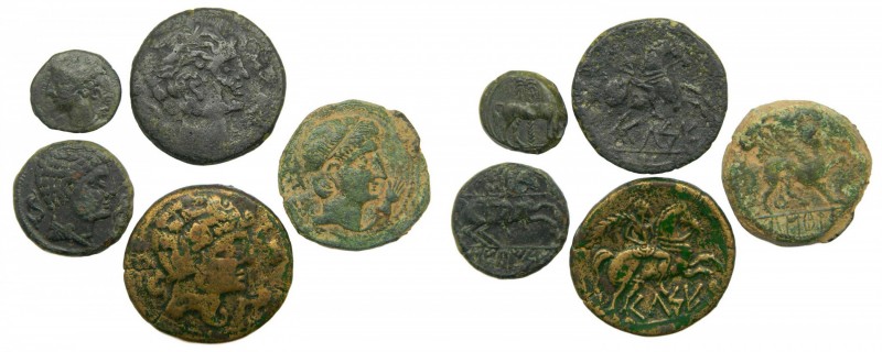 lotes - Iberia. Lote de 5 monedas de bronce a identificar. Incluye cecas del nor...