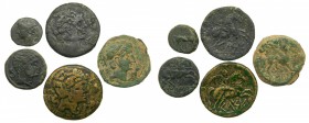 lotes - Iberia. Lote de 5 monedas de bronce a identificar. Incluye cecas del norte (Celsa, Secaisa) y del sur (Castulo, Cartago).
BC+ a MBC