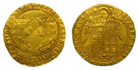 Reyes Católicos (1474-1504). Doble excelente. Toledo. (Cal.97). (AC. 748). 7,06 gr. Au. Rara en esta conservación. Muy bella.
ebc
