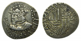 Felipe III (1598-1621). 1 Real. S/F. Ceca de Mallorca. Ar 2,45 gr. (Cal.441). Busto a la izquierda. Muy rara.
bc+