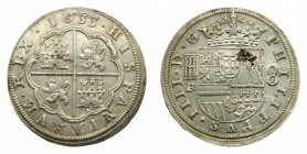 Felipe IV (1621-1665). 1633 R. 8 reales. Segovia. (Cal.573). 27,1 gr. Ag. Defecto de acuñación en reverso. Muy bonita.
ebc