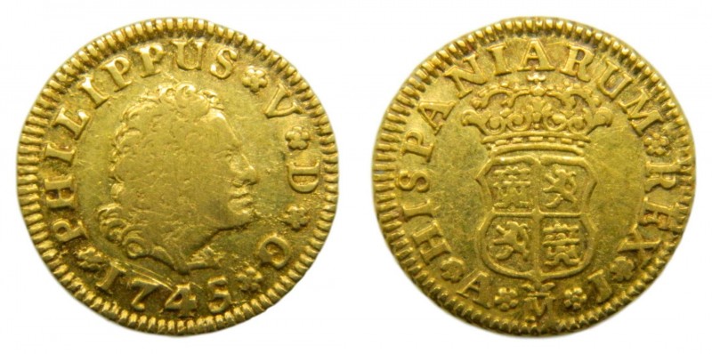 Felipe V (1700-1746). 1745. AJ. 1/2 Escudo. Madrid. (Cal. 576). Au 1,75 gr.
mbc