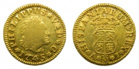 Felipe V (1700-1746). 1745. AJ. 1/2 Escudo. Madrid. (Cal. 576). Au 1,75 gr.
mbc