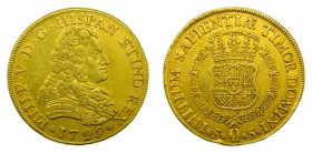 Felipe V (1700-1746). 1729. 8 Escudos. Sevilla. (Cal.194)(AC 2303). Au 26,97 gr. Sin ensayador. Leyenda PHILP.
mbc