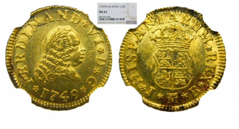 Fernando VI (1746-1759). 1749. JB. 1/2 Escudo. Madrid. (NGC MS63) (Cal. 245)(AC ...