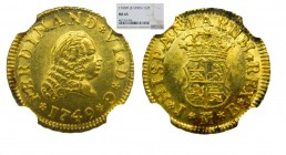 Fernando VI (1746-1759). 1749. JB. 1/2 Escudo. Madrid. (NGC MS63) (Cal. 245)(AC 551). Au.
MS63