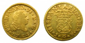 Fernando VI (1746-1759). 1754. JB. 1/2 Escudo. Madrid. (Cal. 251). Au 1,73 gr.
mbc