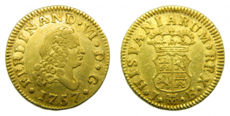 Fernando VI (1746-1759). 1757. JB. 1/2 Escudo. Madrid. (Cal. 255). Au 1,76 gr.
...