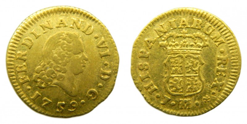 Fernando VI (1746-1759). 1759. J. 1/2 Escudo. Madrid. (Cal. 258). Au 1,73 gr.
m...
