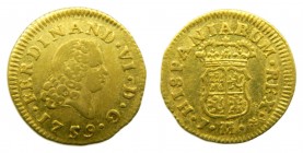 Fernando VI (1746-1759). 1759. J. 1/2 Escudo. Madrid. (Cal. 258). Au 1,73 gr.
mbc