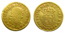 Fernando VI (1746-1759). 1747. PJ. 1/2 Escudo. Sevilla. (Cal. 260). Au 1,75 gr. Gopecito en canto.
bc