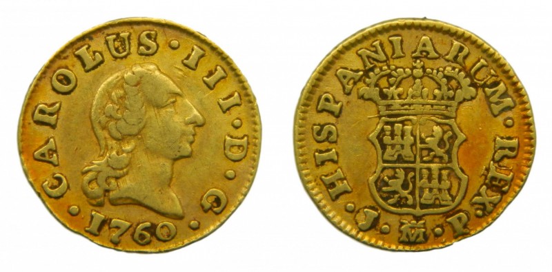 Carlos III (1759-1788). 1760. JP. 1/2 Escudo. Madrid. (Cal. 753). Au 1,75 gr.
m...