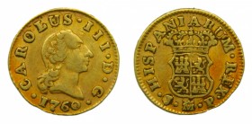 Carlos III (1759-1788). 1760. JP. 1/2 Escudo. Madrid. (Cal. 753). Au 1,75 gr.
mbc-